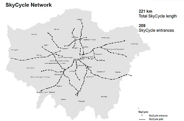 SkyCycle: Un impresionante proyecto para construir ciclovías sobre la ciudad de Londres