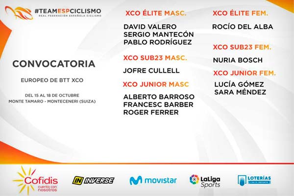 La selección española convocada para el Campeonato Europeo de XCO 2020