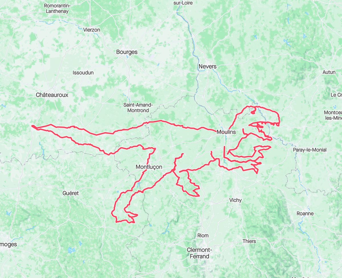 Un grupo de ciclistas franceses bate el récord del mayor dibujo hecho con GPS en bicicleta: un dinosaurio de 1.025 km