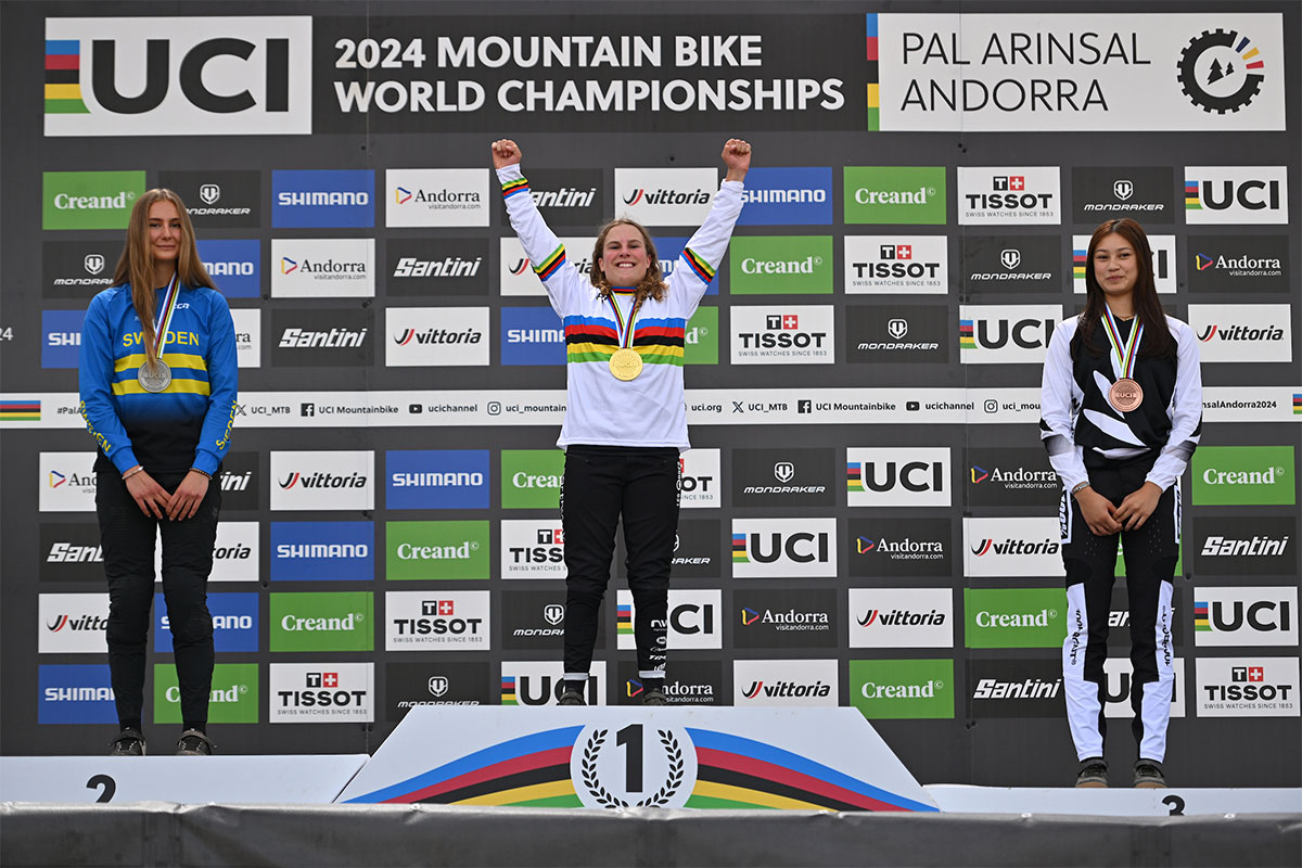 Campeonato del Mundo de Descenso 2024: los júniors Erice Van Leuven y Asa Vermette se llevan el maillot arcoíris en Andorra