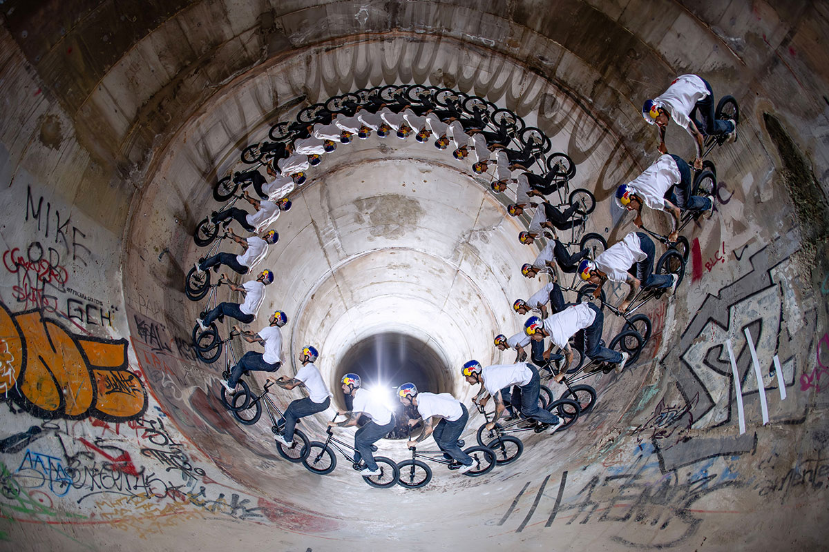 George Ntavoutian makes history completing the most beastly 'Full Loop' on a bike on a pipe over 7 meters high