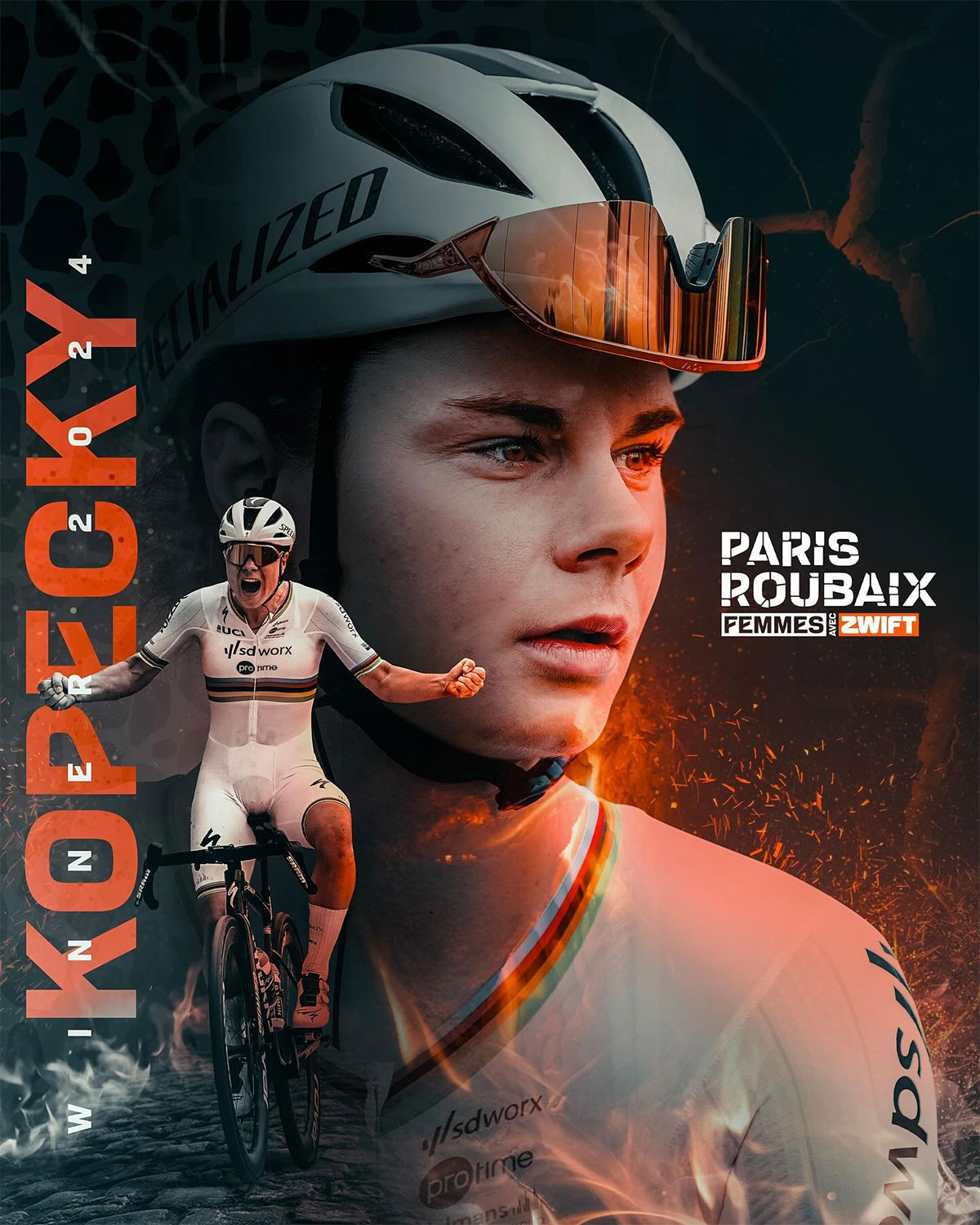 Lotte Kopecky, la primera ciclista belga que logra ganar la París-Roubaix Femmes avec Zwift