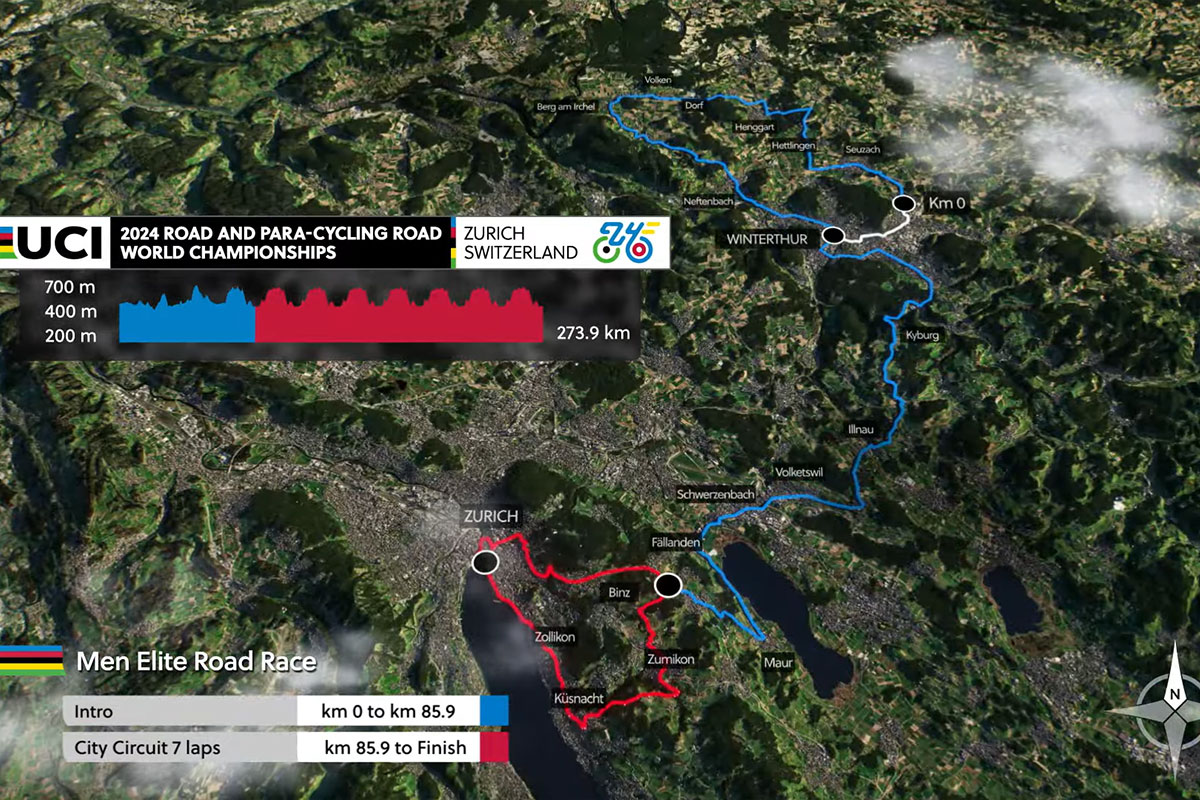 El exigente recorrido de la prueba de ruta del Mundial de Zúrich: 273 km y 4.470 metros de desnivel