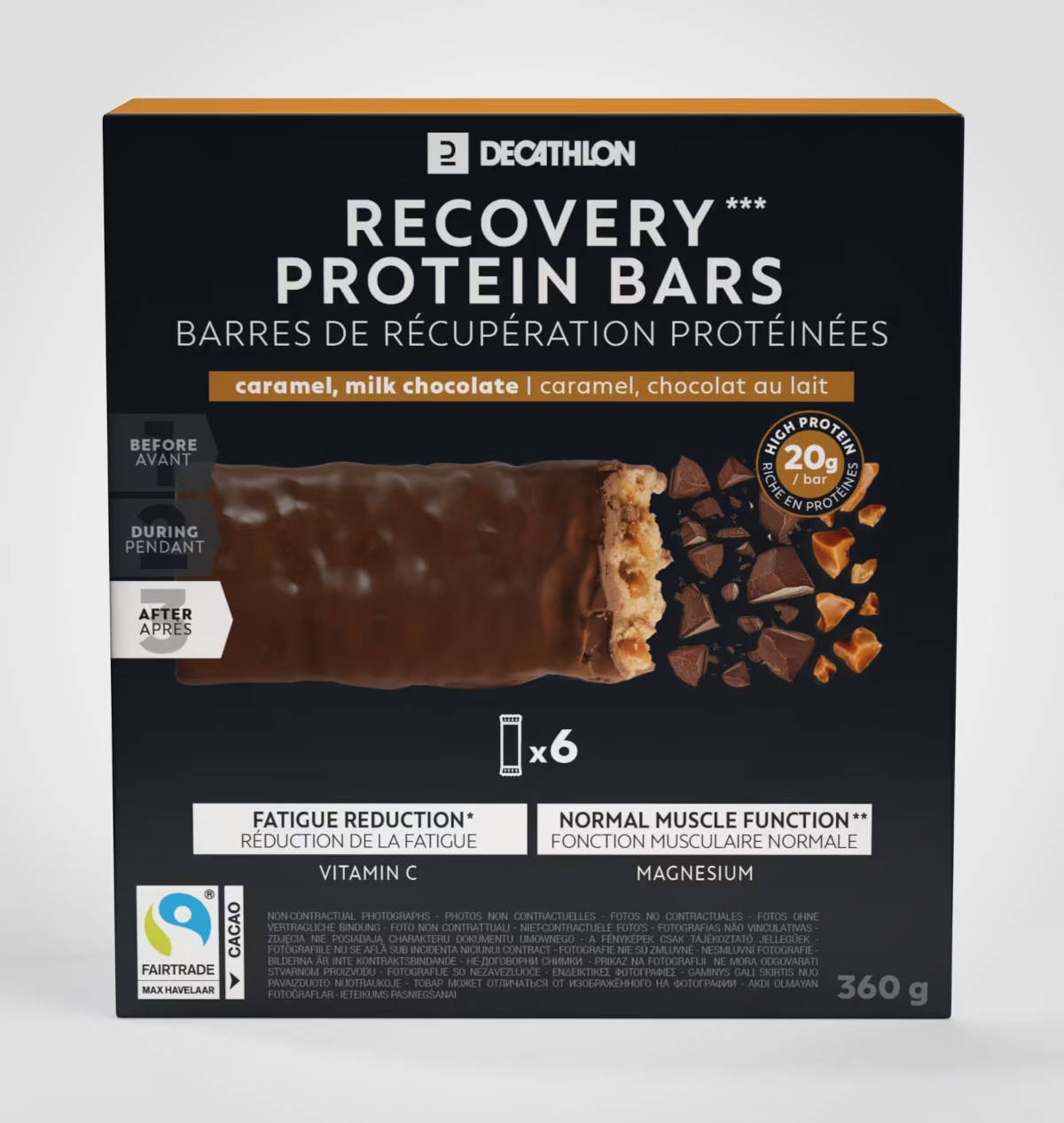 Barritas proteicas de chocolate con caramelo. Imagen: Decathlon