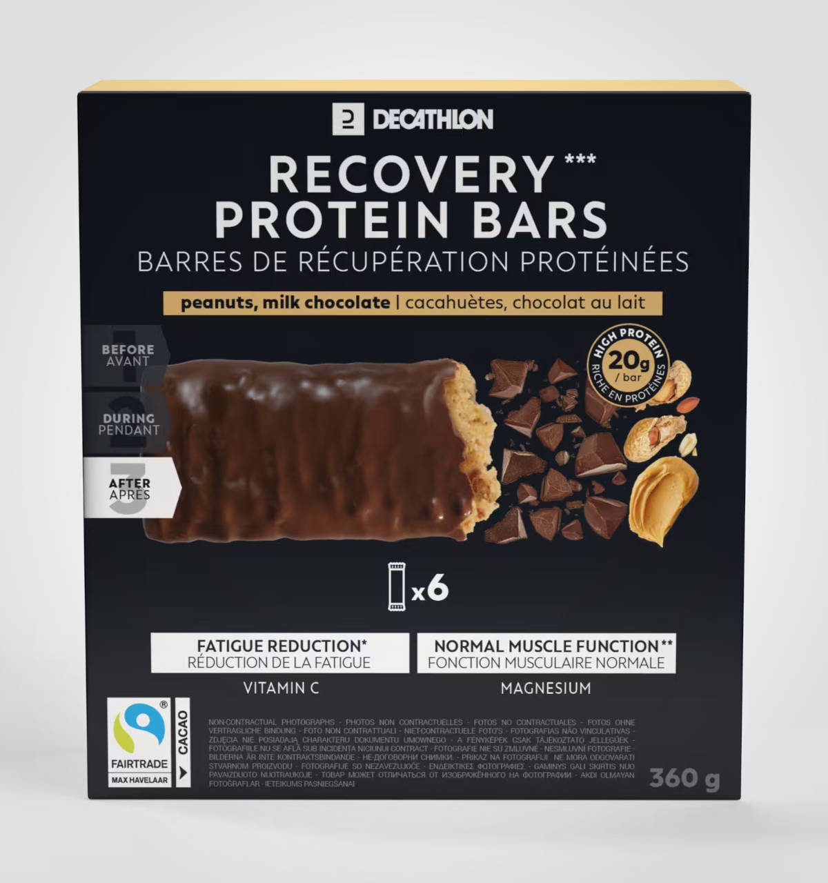 Barritas proteicas de chocolate con cacahuetes. Imagen: Decathlon