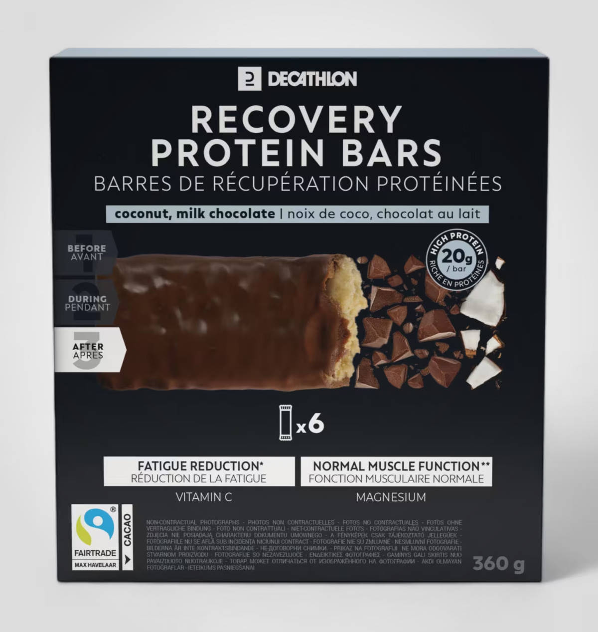 Barritas proteicas de chocolate y coco. Imagen: Decathlon