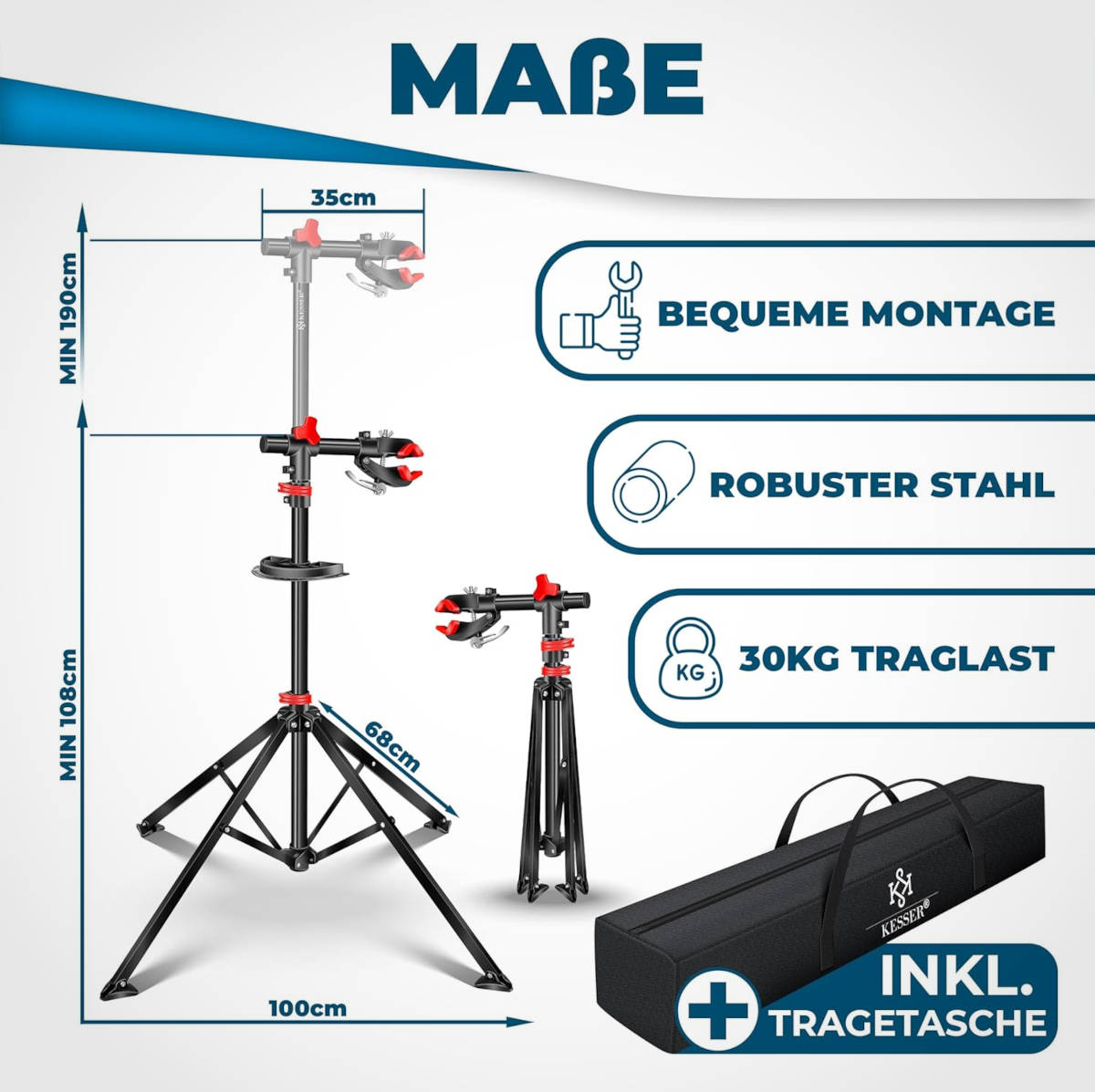 Caballete de reparación de bicicletas. Imagen: Kesser