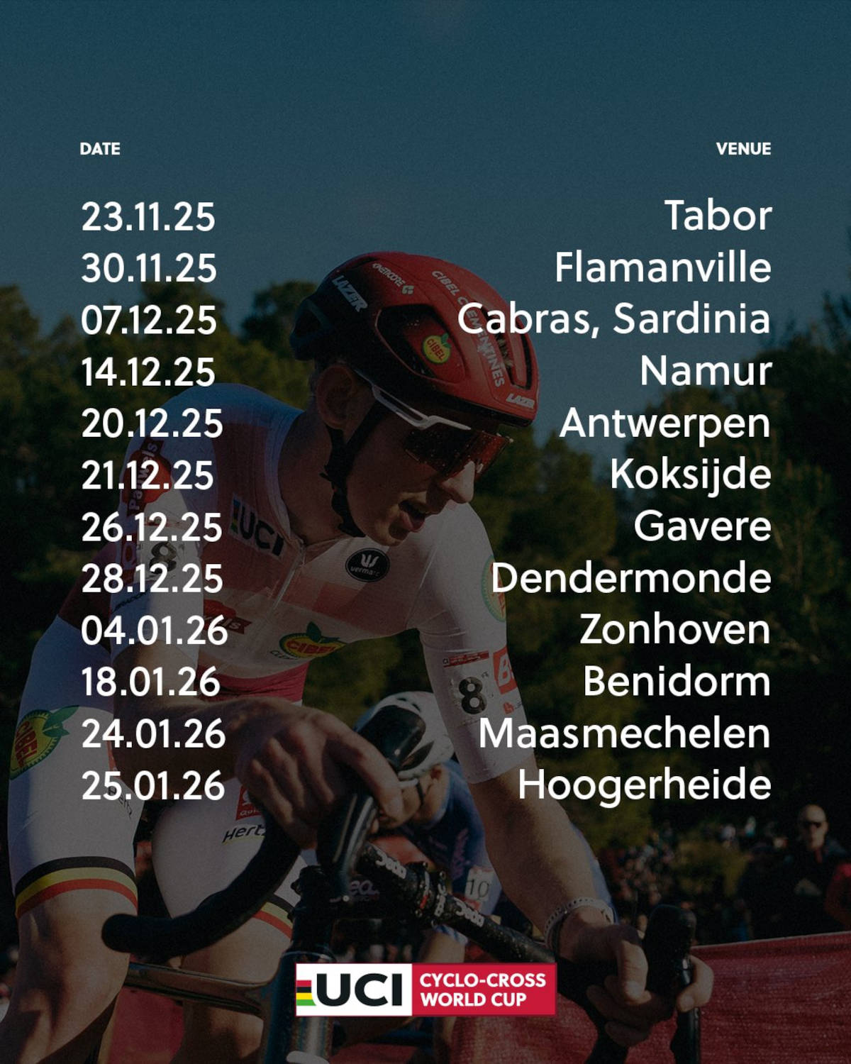 Calendario de la Copa del Mundo de Ciclocross 2025-26. Imagen: UCI