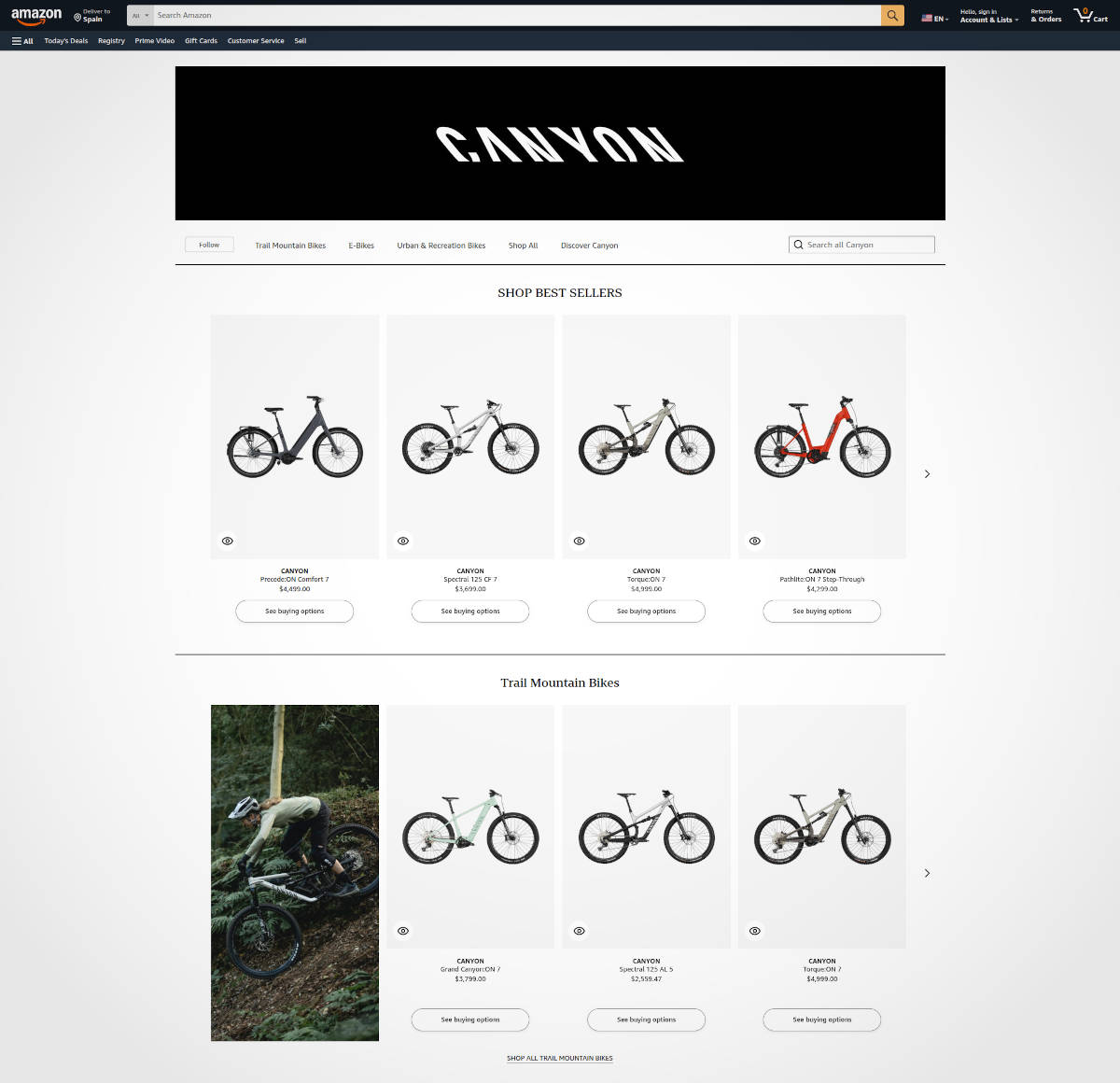 Tienda oficial de Canyon en Amazon. Imagen: Amazon