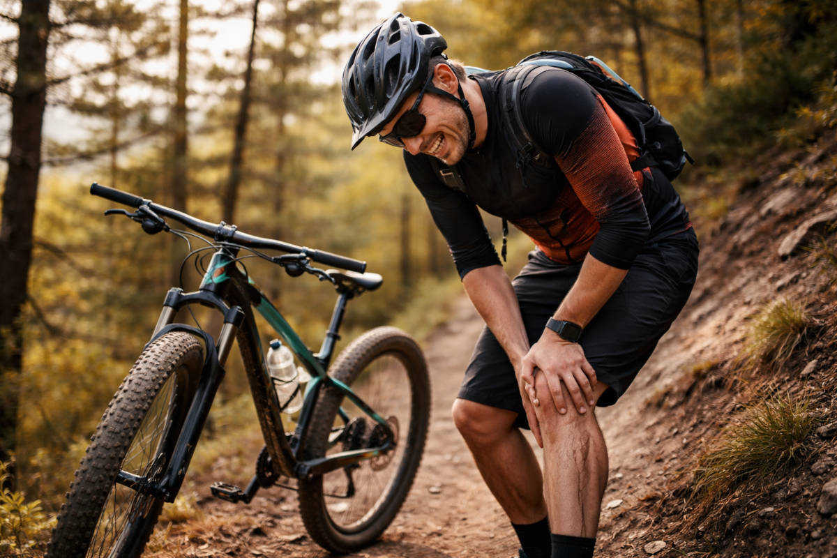 Ciclista sufriendo dolor en la pierna. Imagen: TodoMountainBike