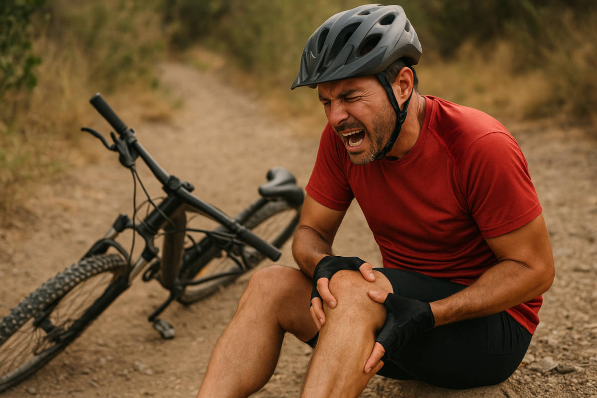 Ciclista de montaña sufriendo un calambre. Imagen: TodoMountainBike