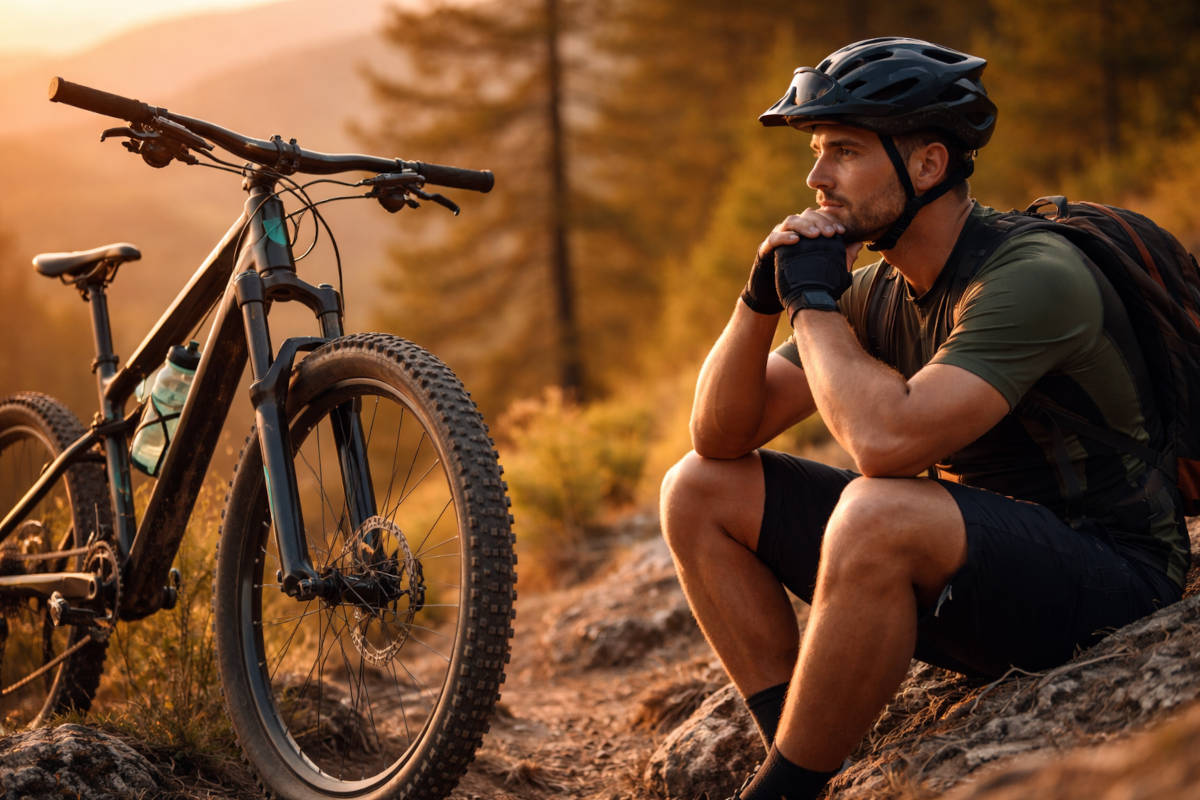 Ciclista de montaña pensando en su próxima ruta. Imagen: TodoMountainBike