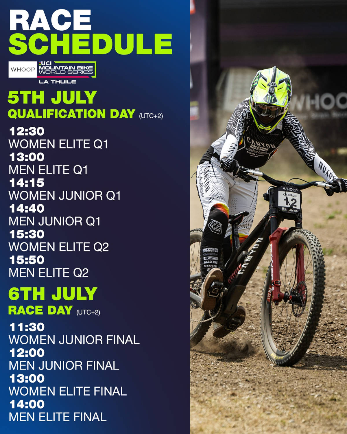 Programa de carreras de la Copa del Mundo de Descenso. Imagen: WHOOP UCI Mountain Bike World Series