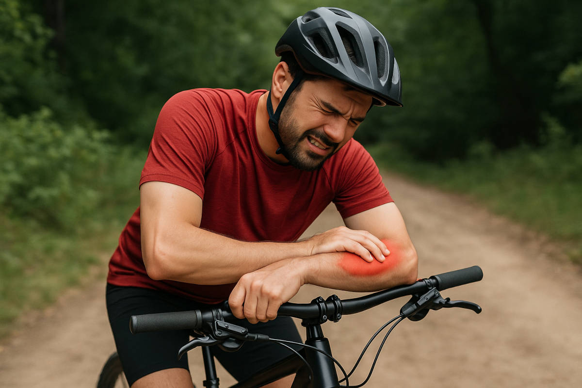 Ciclista sufriendo dolor de brazos. Imagen: TodoMountainBike