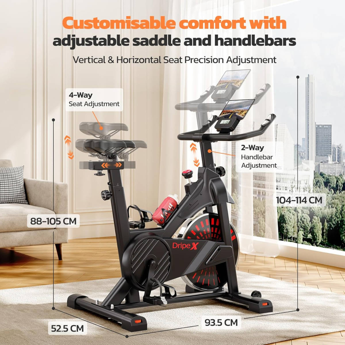 Bicicleta estática Dripex con volante de inercia de 8 kg. Imagen: Dripex