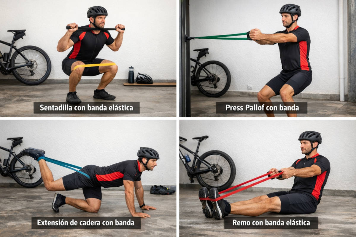 Ejercicios con bandas elásticas. Imagen: TodoMountainBike