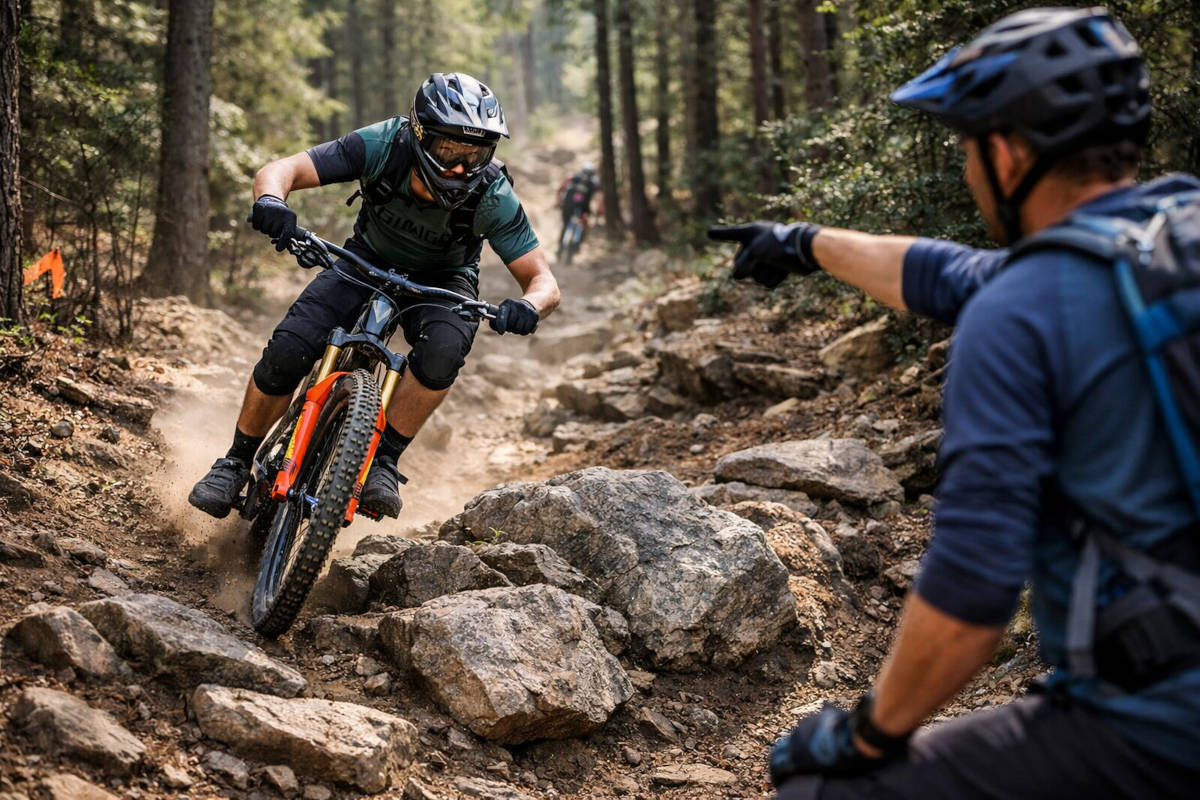 Ciclista bajando por un sendero rocoso. Imagen: TodoMountainBike