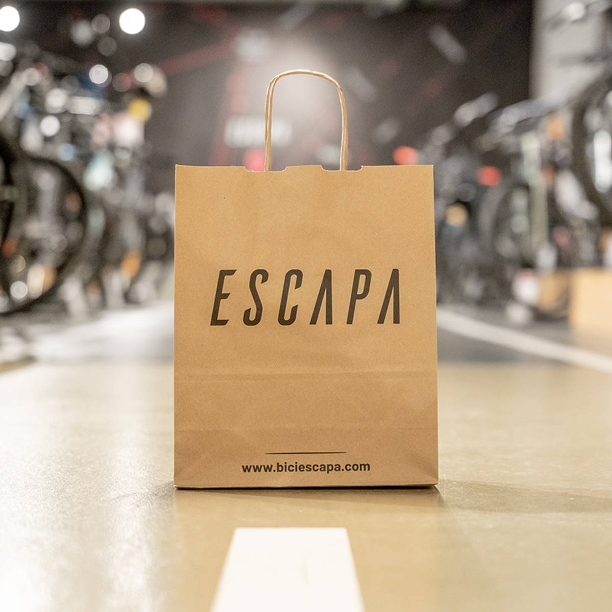 Tienda y bolsa de la empresa. Imagen: Escapa