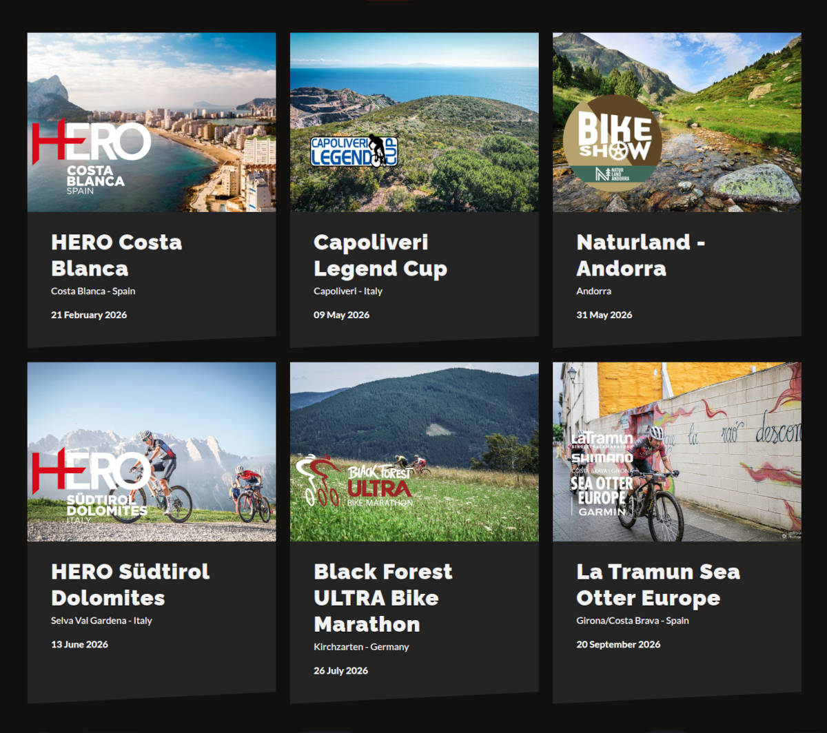 Sedes de la edición 2026. Imagen: HERO UCI Marathon World Cup