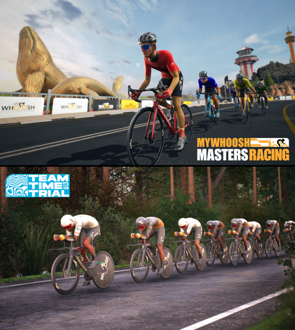 MyWhoosh Masters Racing y MyWhoosh de Contrarreloj por Equipos (TTT). Imagen: MyWhoosh