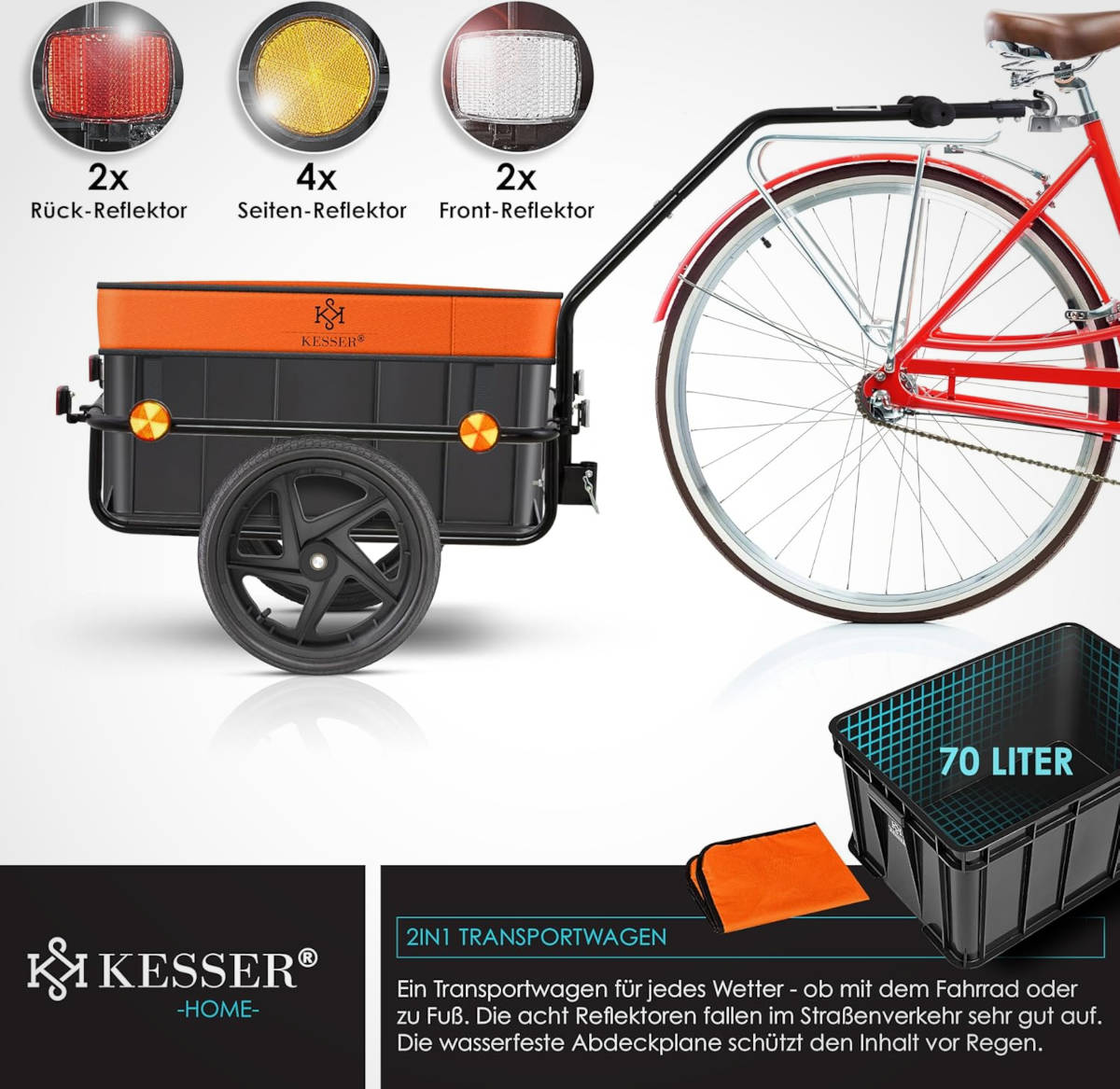 Remolque para bicicletas KESSER. Imagen: Amazon