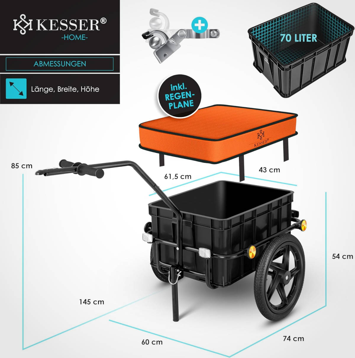 Remolque para bicicletas KESSER. Imagen: Amazon