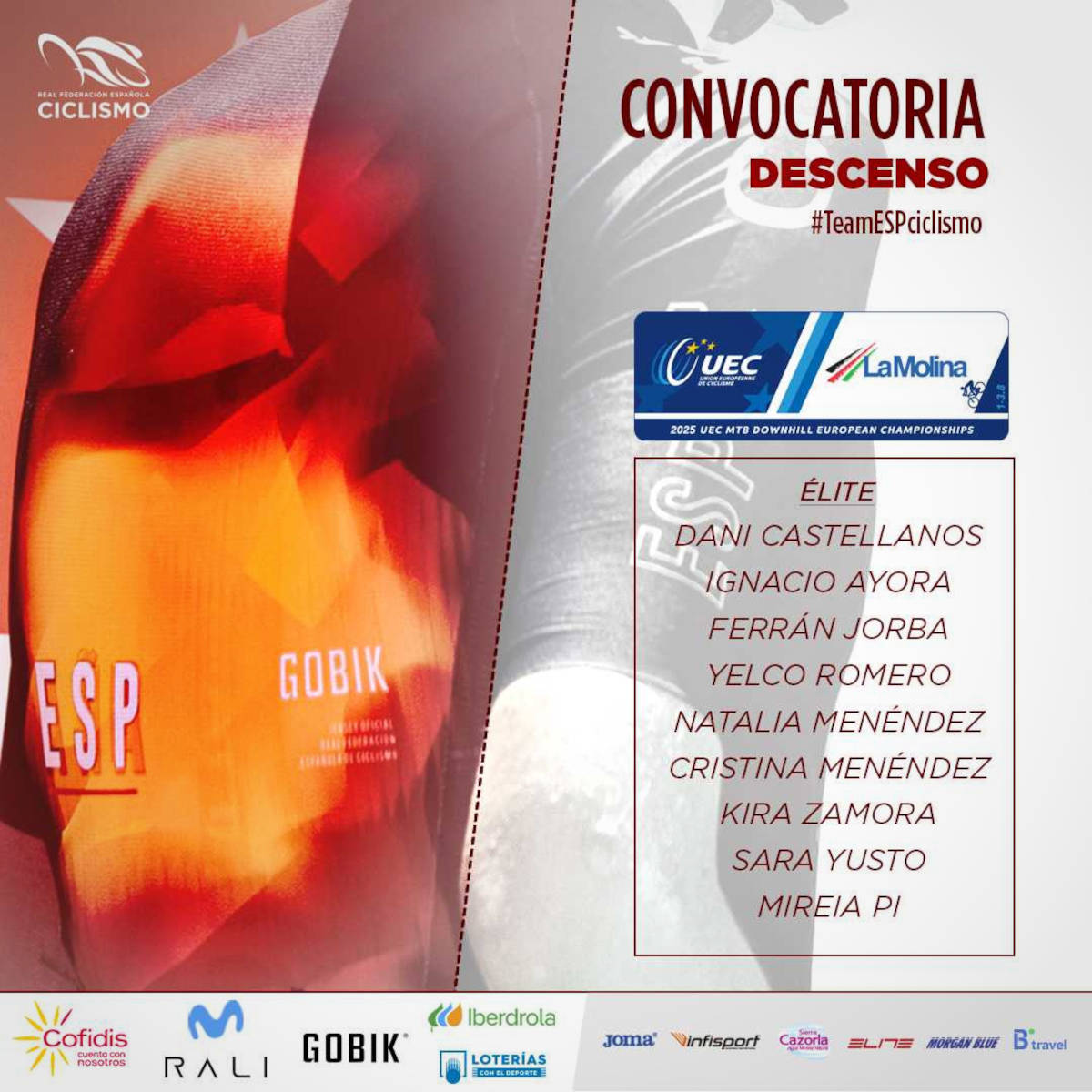 Lista de convocados en categoría élite. Imagen: RFEC