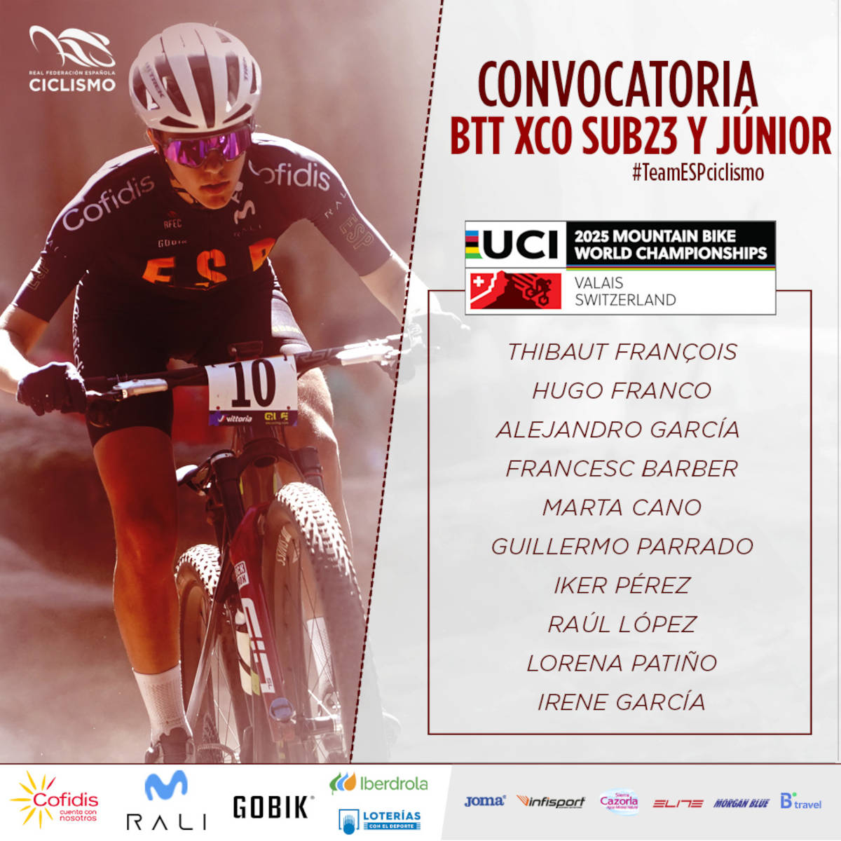 Selección Española Sub23 y Júnior para XCO y XCM. Imagen: RFEC