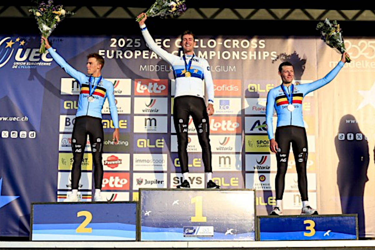Podio élite masculino. Imagen: UEC Cycling