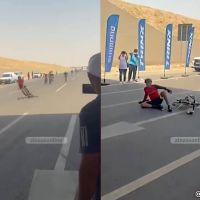 Para verlo: celebra antes de tiempo la victoria y provoca un accidente múltiple en una carrera ciclista de Dubái