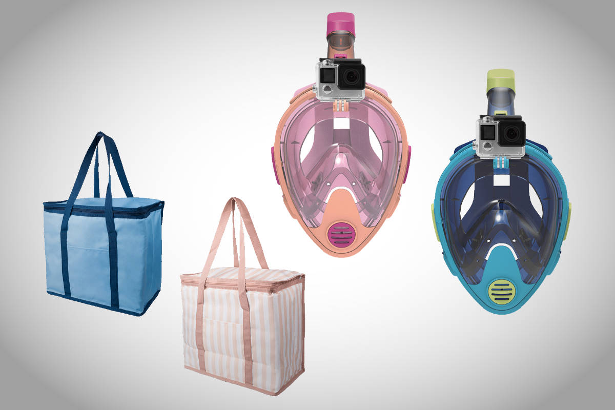 Bolsa térmica plegable de 25 litros y máscara de snorkel 180º de ALDI. Imagen: ALDI