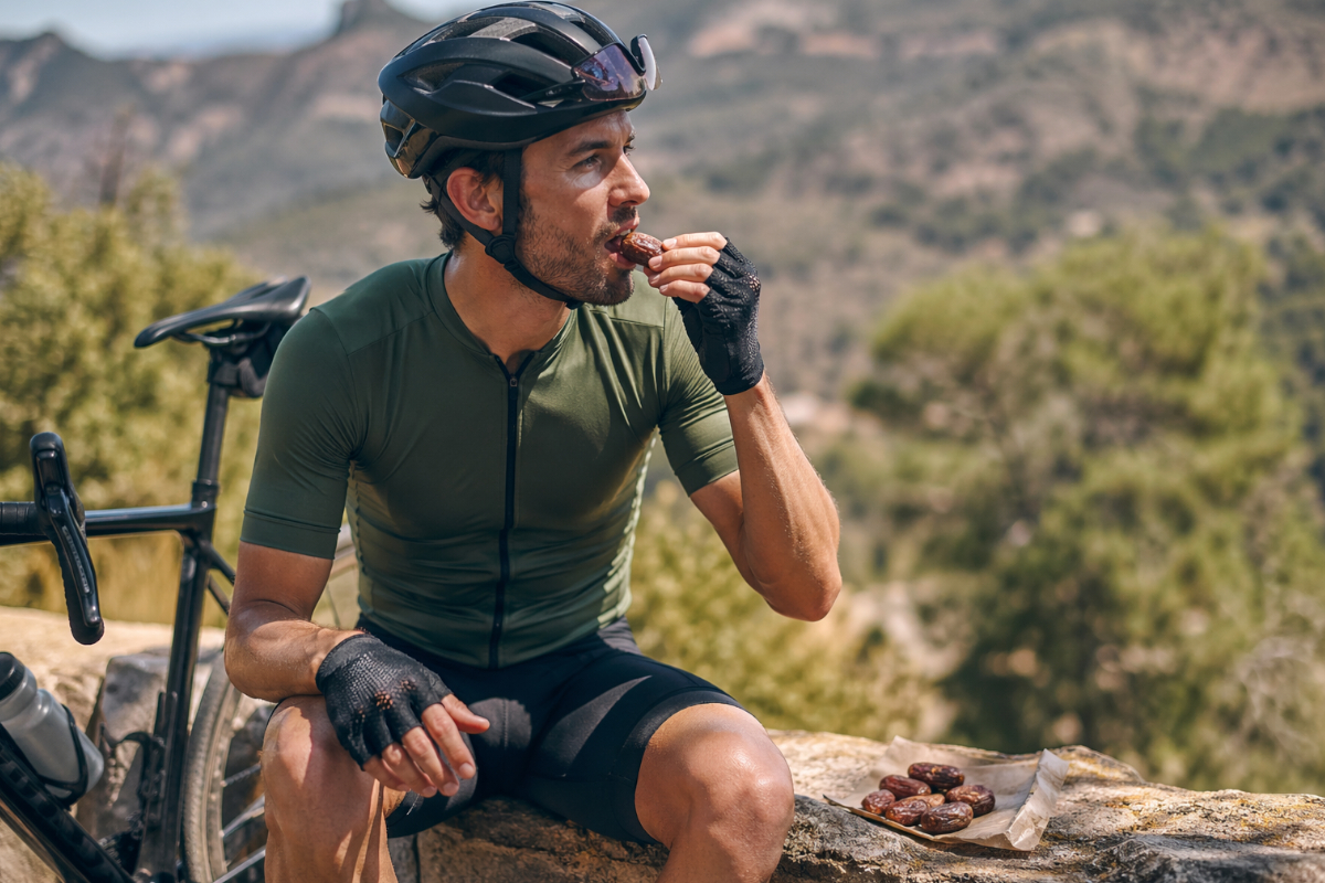 Ciclista comiéndose un dátil. Imagen: TodoMoutainBike