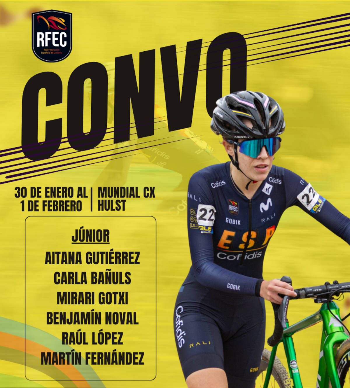 Lista de convocados Júnior. Imagen: RFEC