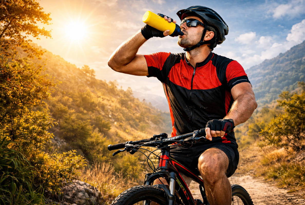 Ciclista hidratándose en un sendero. Imagen: TodoMountainBike