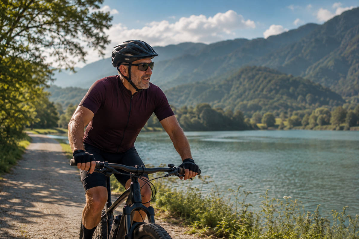 Ciclista de ruta por un lago. Imagen: TodoMountainBike