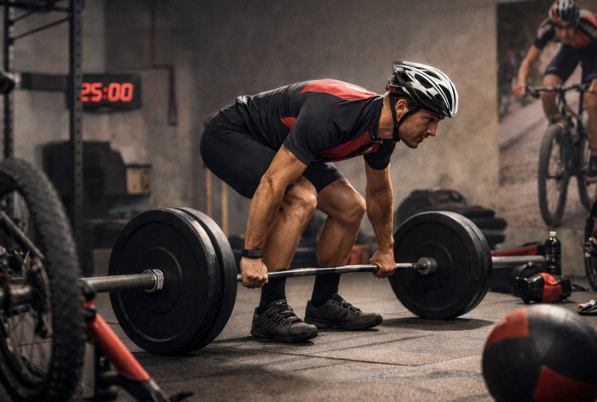 Ciclista levantando pesas en gimnasio. Imagen: TodoMountainBike