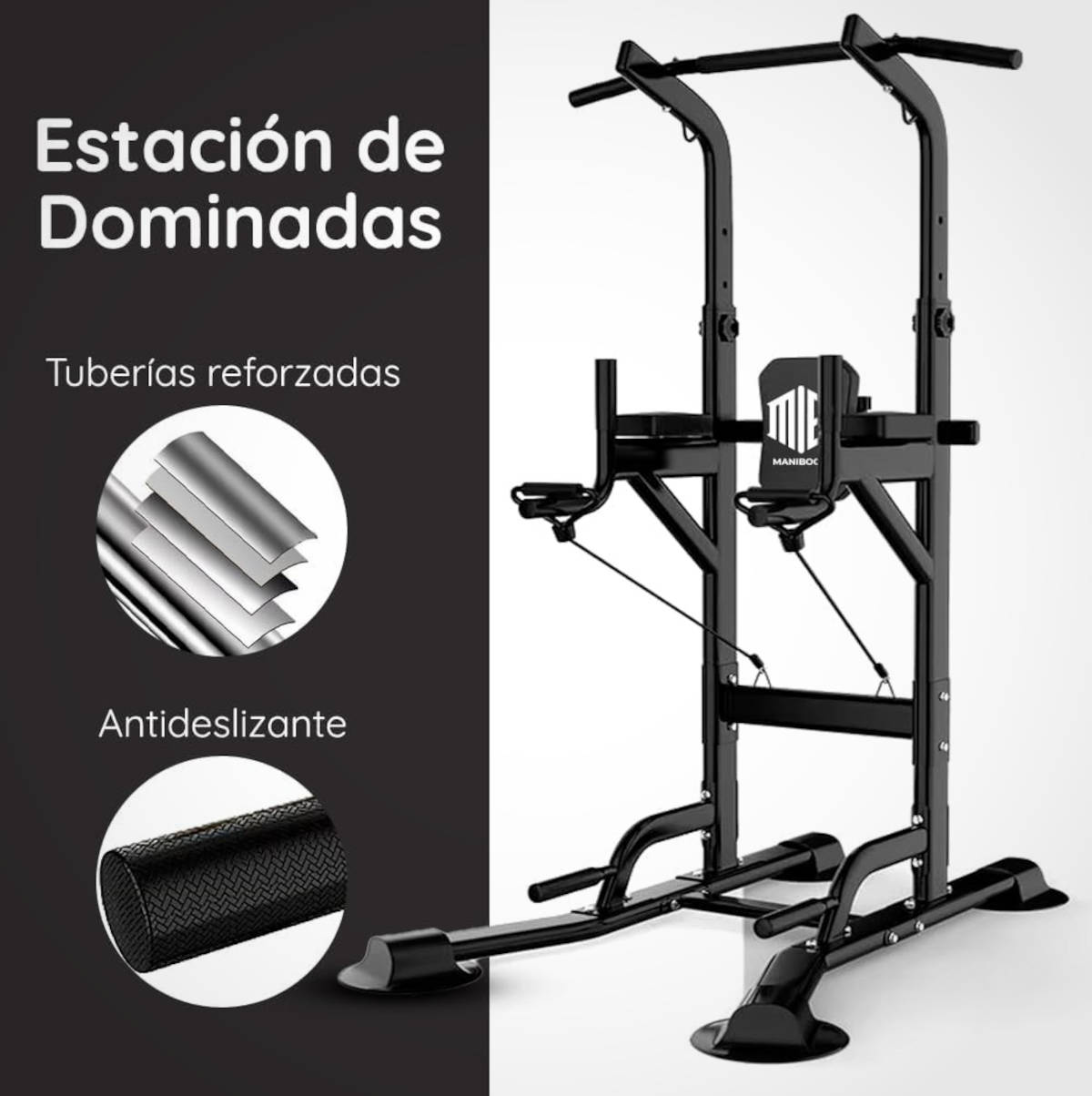 Estación de dominadas multifuncional. Imagen: ManiBoom