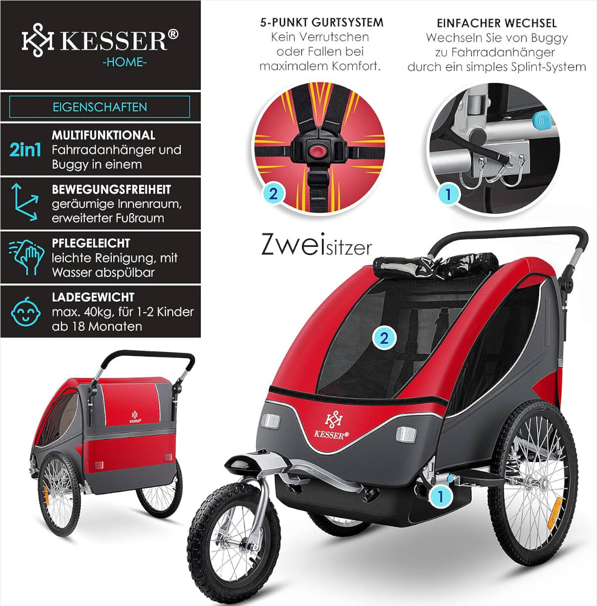Remolque para bicicletas KESSER. Imagen: KESSER