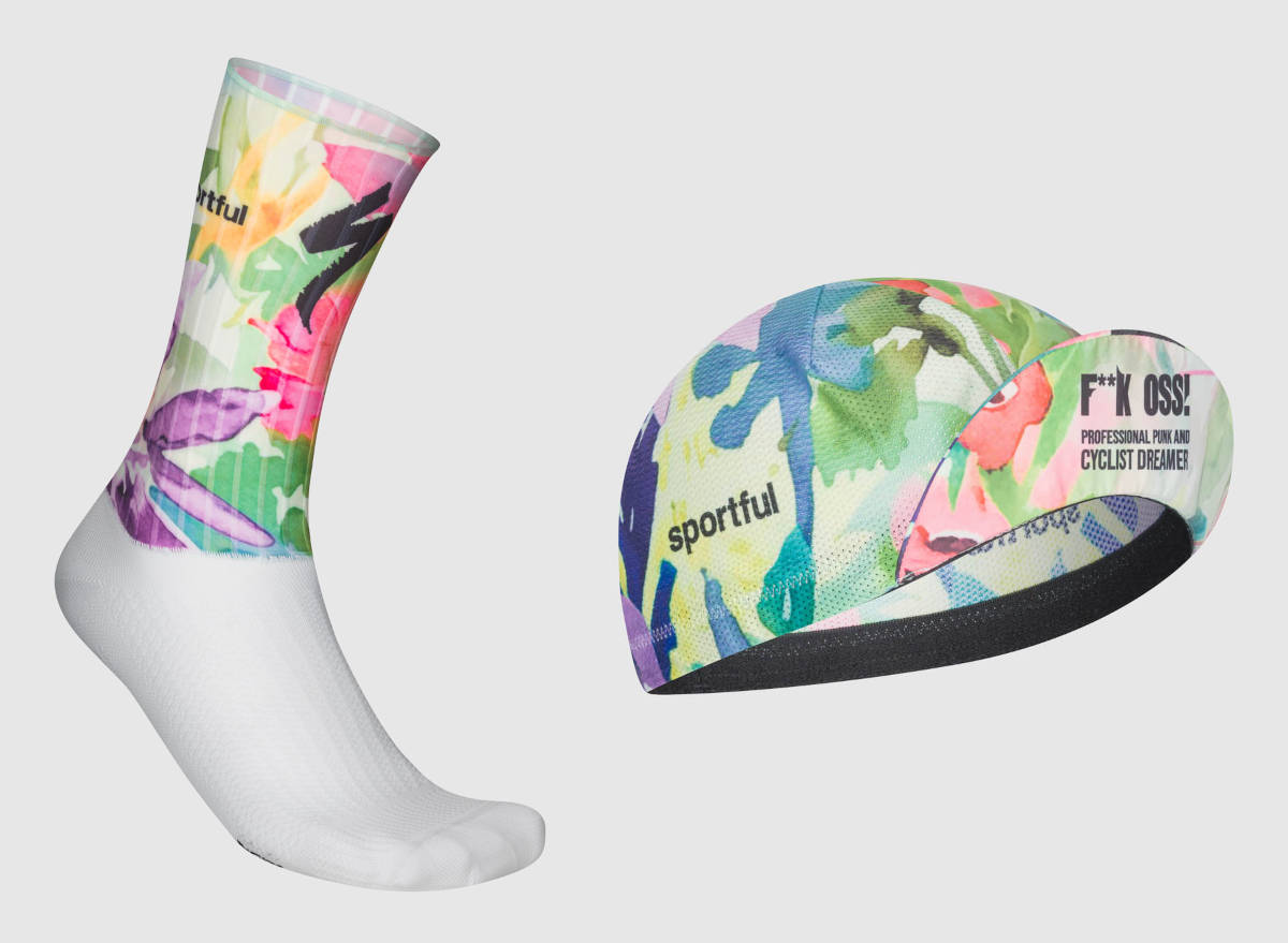 Gorra y calcetines Sportful Supergiara OSS Flower 2.0. Imagen: Sportful