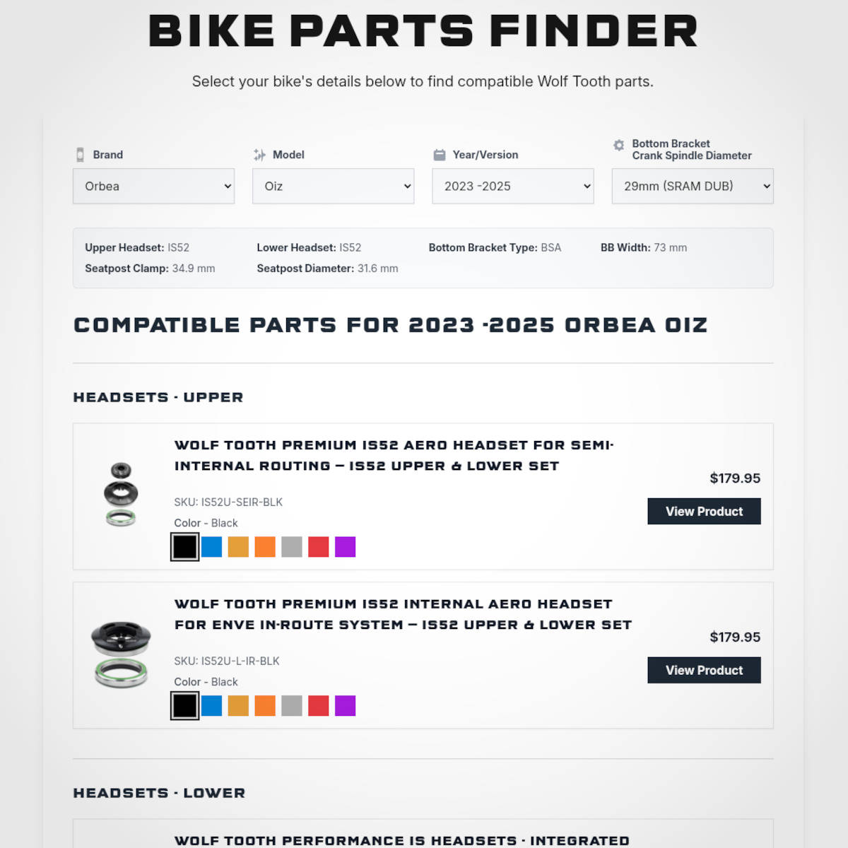 Buscador de piezas de la marca. Imagen: Wolf Tooth Components